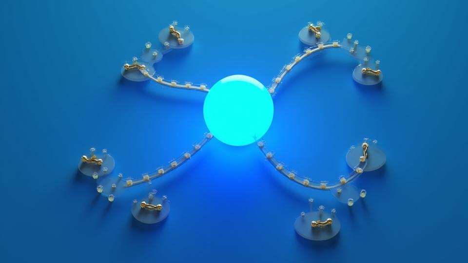 Visuelle Darstellung verschiedener Partnerschaftsarten wie Vertrieb, Joint Ventures, Technologie und Strategische Allianzen, die von einem zentralen Knotenpunkt ausgehen.